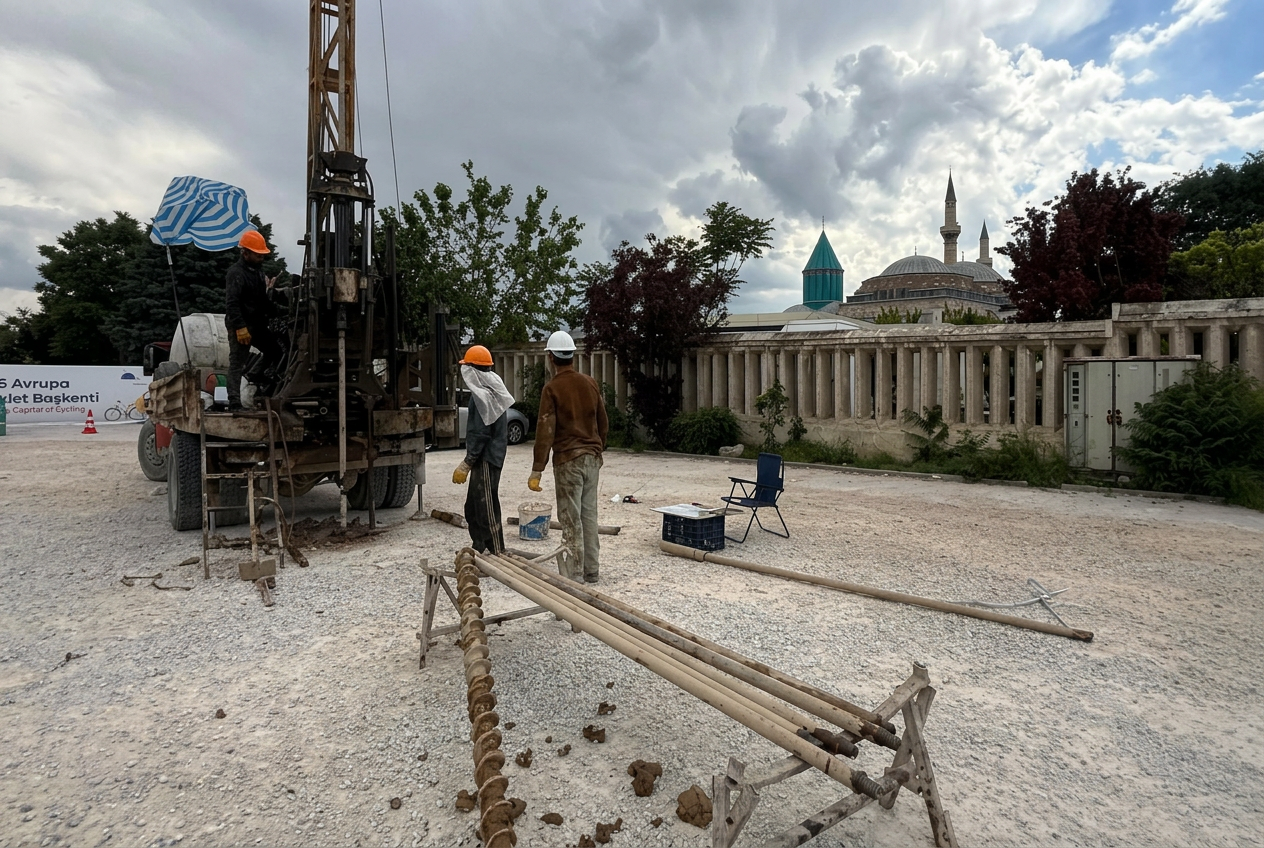 Drilling near Mevlana Mausoleum in Konya