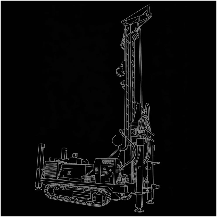 Hydraulic crawler drilling rig technical illustration