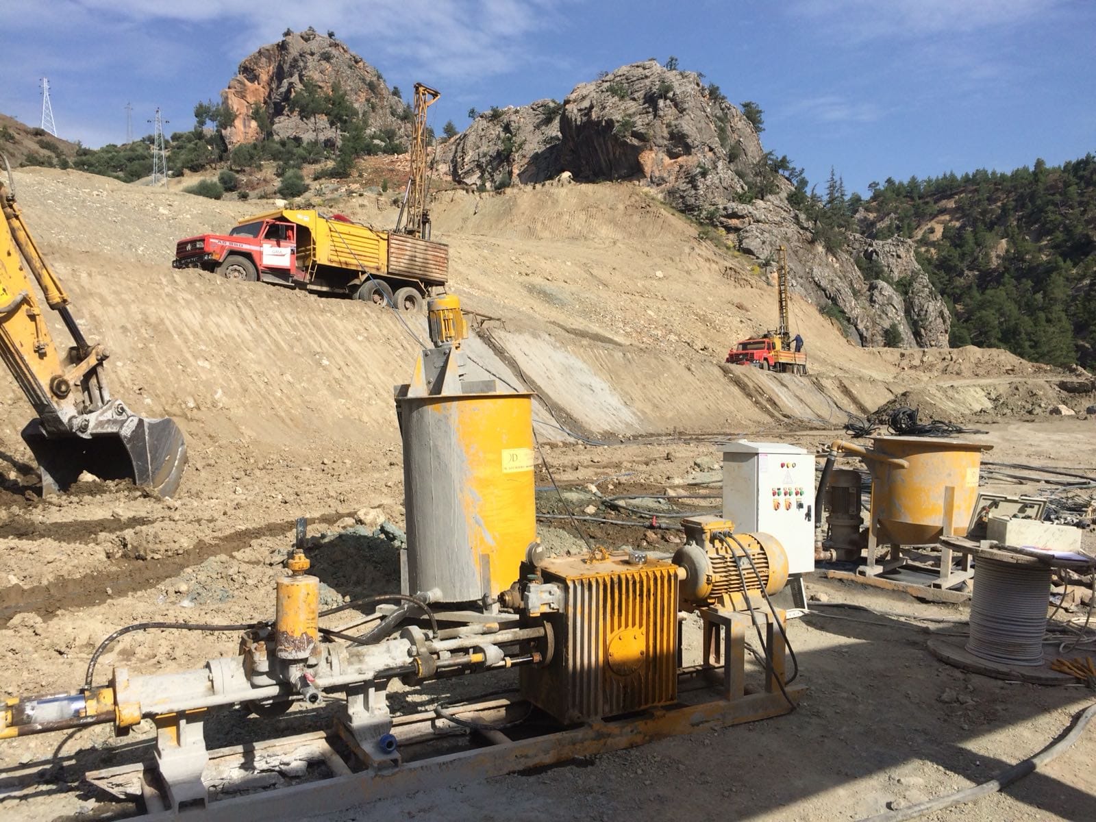 Grouting pump and drilling — site setup